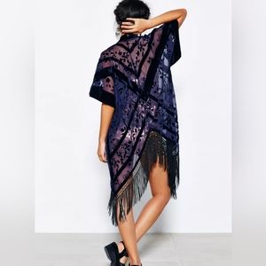 Ecote Navy Burnt Velvet Fringed Cover